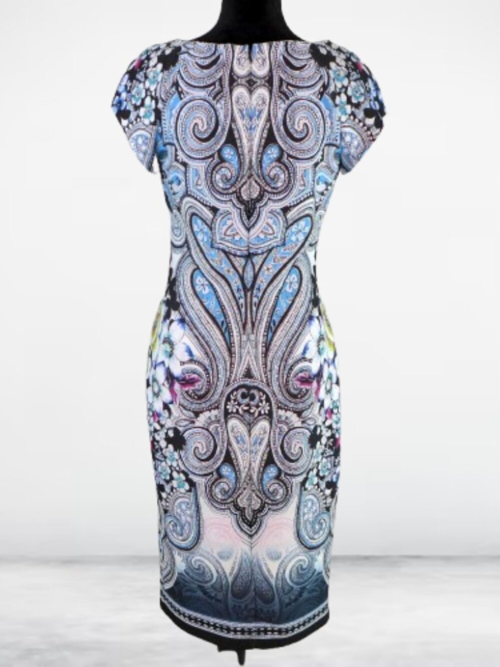 Graphic Paisley & Floral Sheath Fitted Dress STUNNING Pencil Midi 8